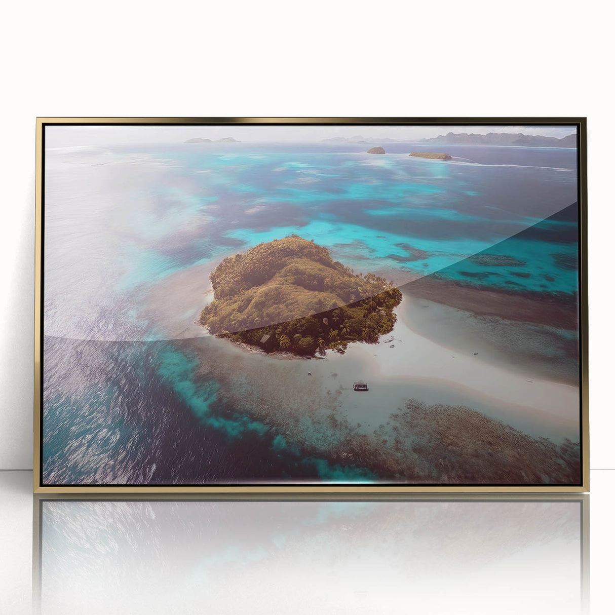 Large art print of a Fiji scenery in mid-century modernist style.