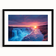 Extra large abstract art print of vibrant, colorful scenery, textured style on black framed canvas.
