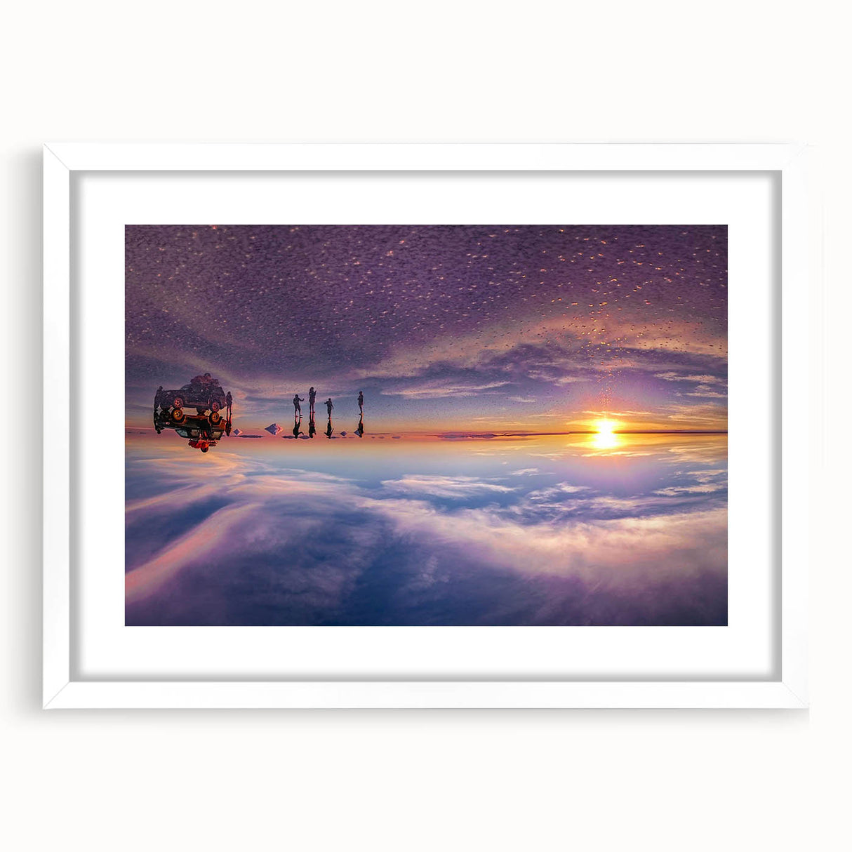 Abstract art print featuring a stylized Bolivian landscape in muted earth tones on a framed white mat.