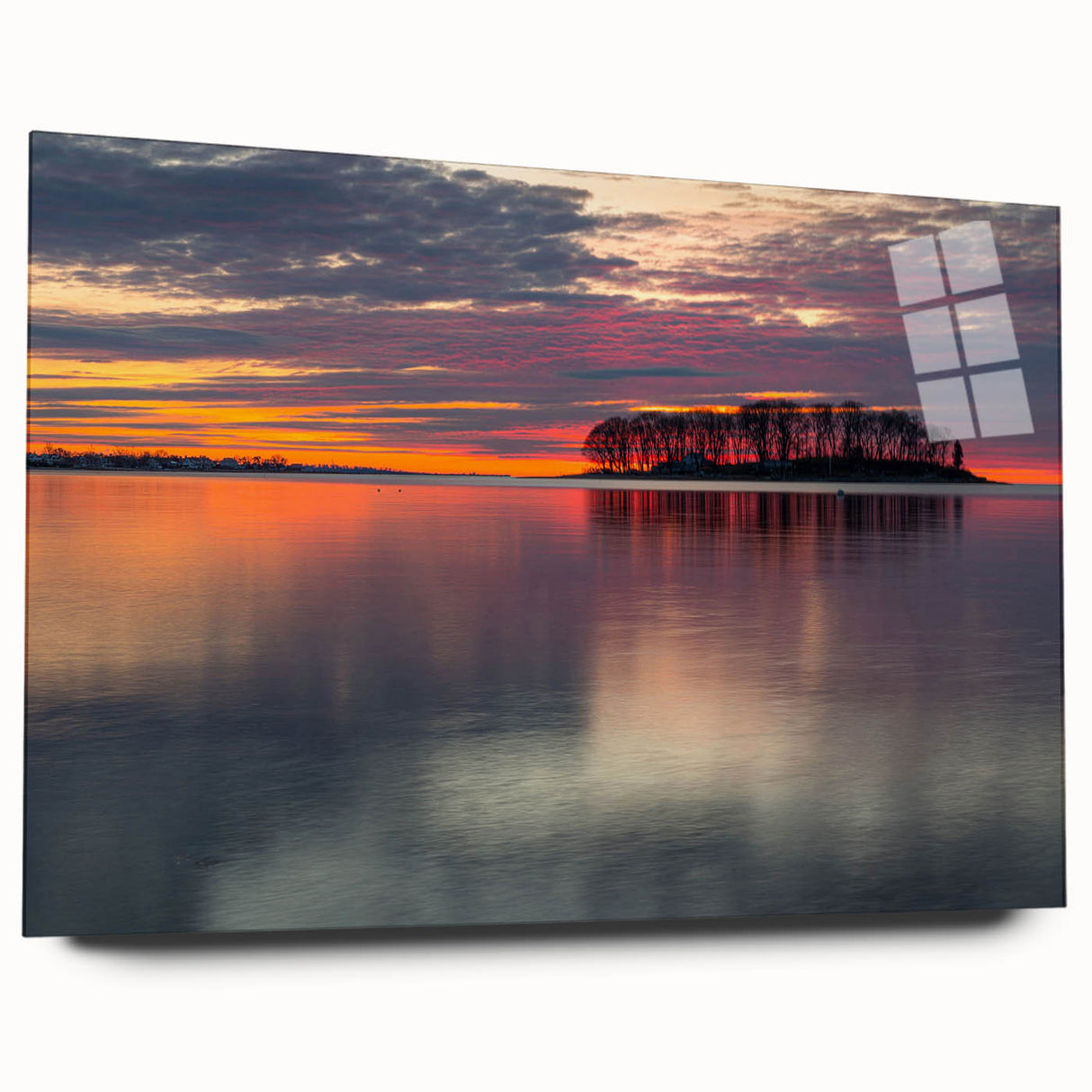 Large abstract acrylic print of Connecticut scenery in muted earth tones, suitable for bedroom or dining room decor.