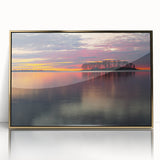 Large art print of a serene Connecticut landscape in muted green and blue tones on a framed acrylic.