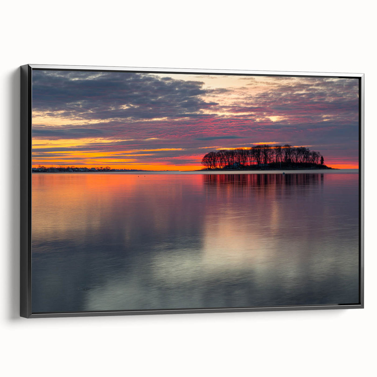 Black and white wall art featuring a vintage poster style landscape of Connecticut on a framed canvas.