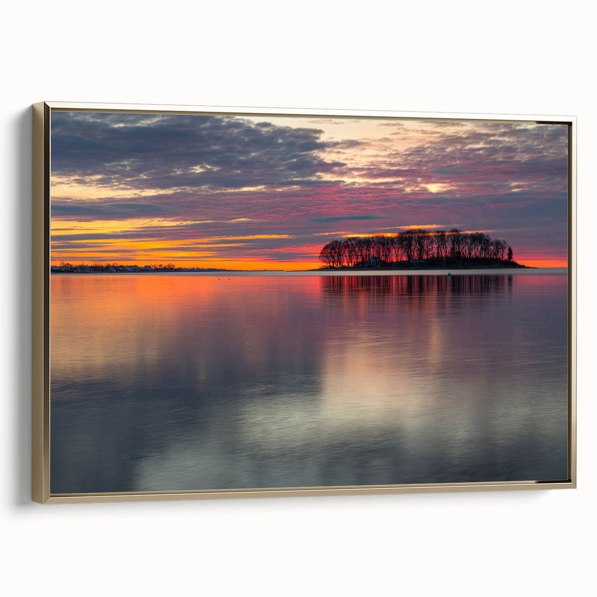 Framed canvas depicting a vintage-style Connecticut landscape in black and gold tones, ideal for bedroom wall decor.
