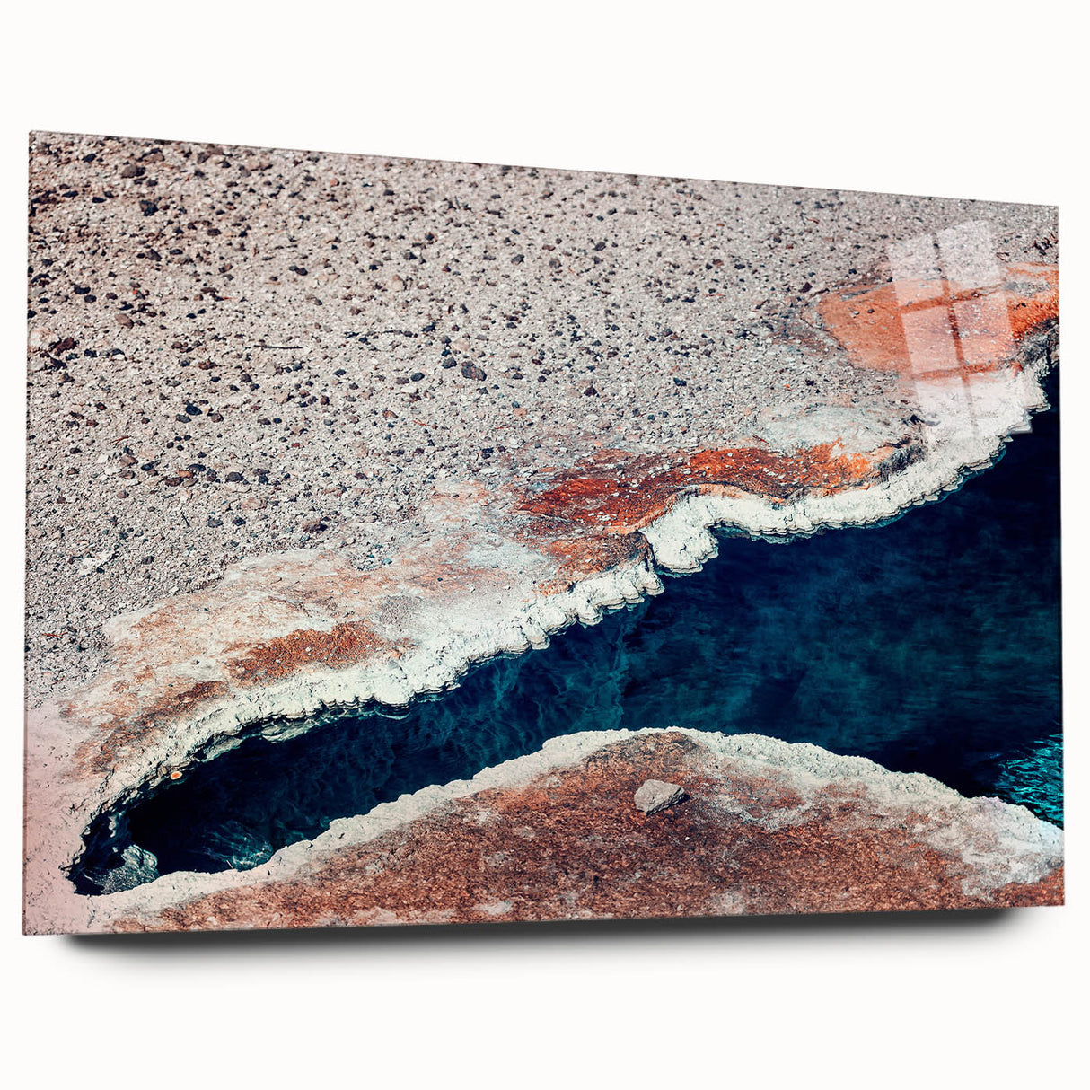 Acrylic print of Yellowstone National Park with vivid green and blue tones, ideal for bedroom or dining room art.