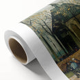Art deco style poster of a starry night scene, in deep blue and yellow tones, printed on rolled canvas.