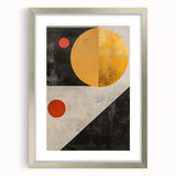 Abstract minimalist wall art framed in silver, showcasing subtle geometric patterns and a soft color palette, ideal for modern home decor.