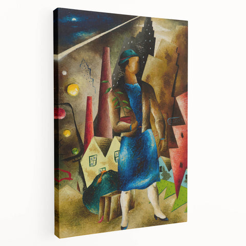 Realistic Wall Art: Abstract Urban Woman Scene Realism Canvas Print