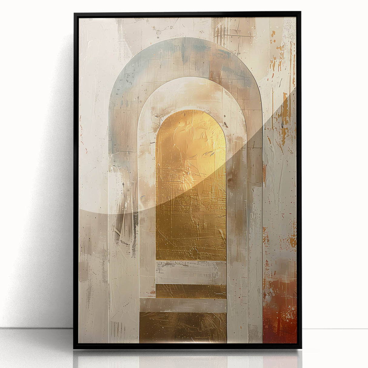 Custom Dining Room Wall Decor – Gold & Beige Arch Abstract