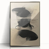 Framed abstract minimalist wall art in silver acrylic, showcasing fluid shapes and subtle tones, perfect for modern decor and artistic expression.