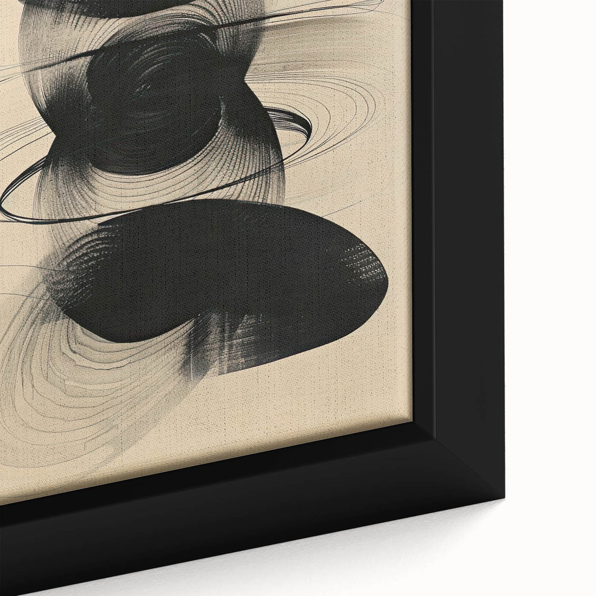 Close-up of a framed abstract minimalist wall art piece, showcasing vibrant colors and geometric shapes, perfect for modern home decor. The canvas highlights intricate details and textures, adding a contemporary touch to any room.