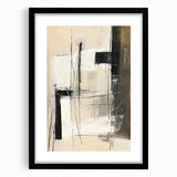 Abstract minimalist wall art framed in black showcases a geometric design with soft neutral tones, ideal for modern home decor or office settings.