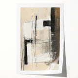 Abstract minimalist wall art print in soft pastel colors, showcasing geometric shapes and flowing lines, elegantly rolled in a protective cardboard tube for display.
