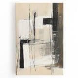 Abstract minimalist wall art on stretched canvas showcases a blend of soft colors and geometric shapes, enhancing modern decor with its elegant design.