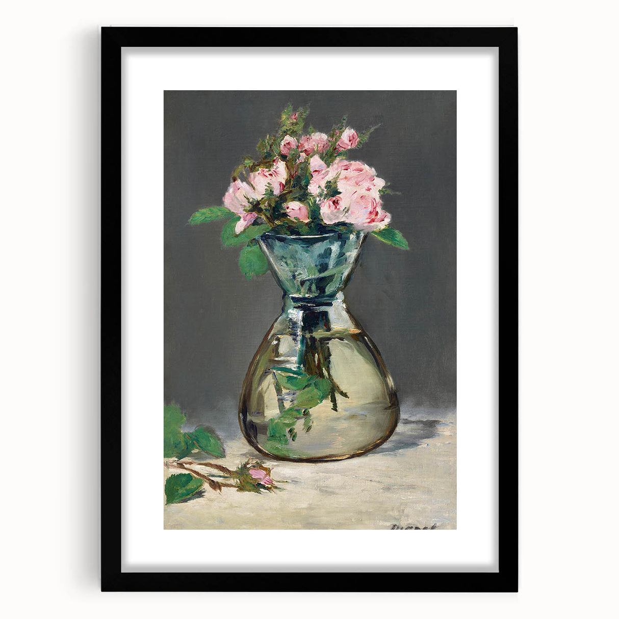 Moss Roses in a Vase - Impressionist Floral Art by Edouard Manet