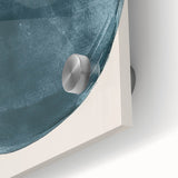 Close-up of abstract minimalist wall art featuring fluid shapes and soft pastel colors, presented on high-quality acrylic glass for a sleek modern decor accent.