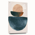 Abstract minimalist wall art design on acrylic glass, showcasing vibrant colors and smooth edges, displayed with pins against a neutral wall for a modern aesthetic.
