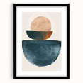 Minimalist abstract wall art design framed with a black mat, showcasing elegant geometric shapes in soft hues, perfect for modern home decor.