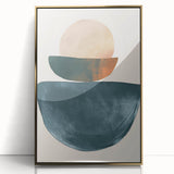 Abstract minimalist wall art featuring a gold-accented design, framed in acrylic for a modern aesthetic. Ideal for contemporary home decor, enhancing any space with sophistication.