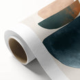 Abstract minimalist wall art on rolled canvas showcasing soft pastel colors and geometric shapes, elegantly packaged in a protective cardboard tube for shipping.