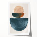 Abstract minimalist wall art print showcasing soft pastel colors and geometric shapes, elegantly rolled for easy display and shipping, ideal for modern decor.