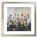 Abstract floral artwork framed in silver, featuring intricate designs and a mat finish, perfect for enhancing modern home decor. The elegant composition adds a touch of sophistication to any room.