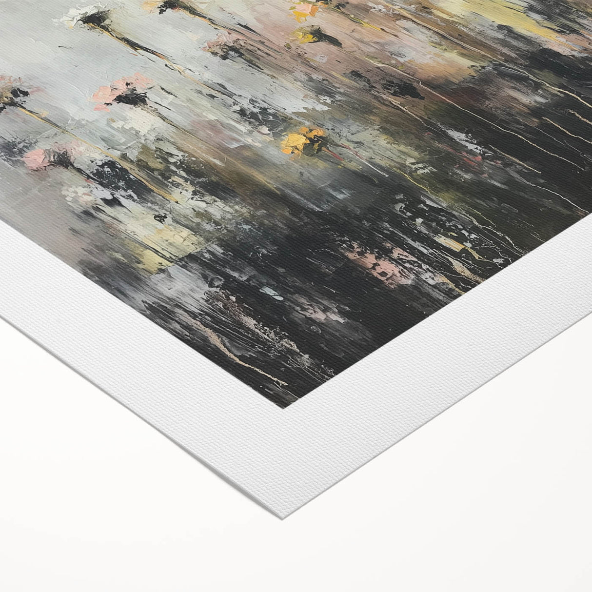 Abstract floral design on rolled canvas, showcasing vibrant colors and intricate patterns, ideal for home decor. Packaged securely in a sturdy cardboard tube for safe delivery.