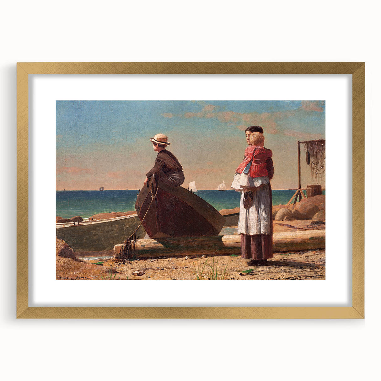 Fine Art Realism: Coastal Family Scene Realism Wall Art Canvas Print