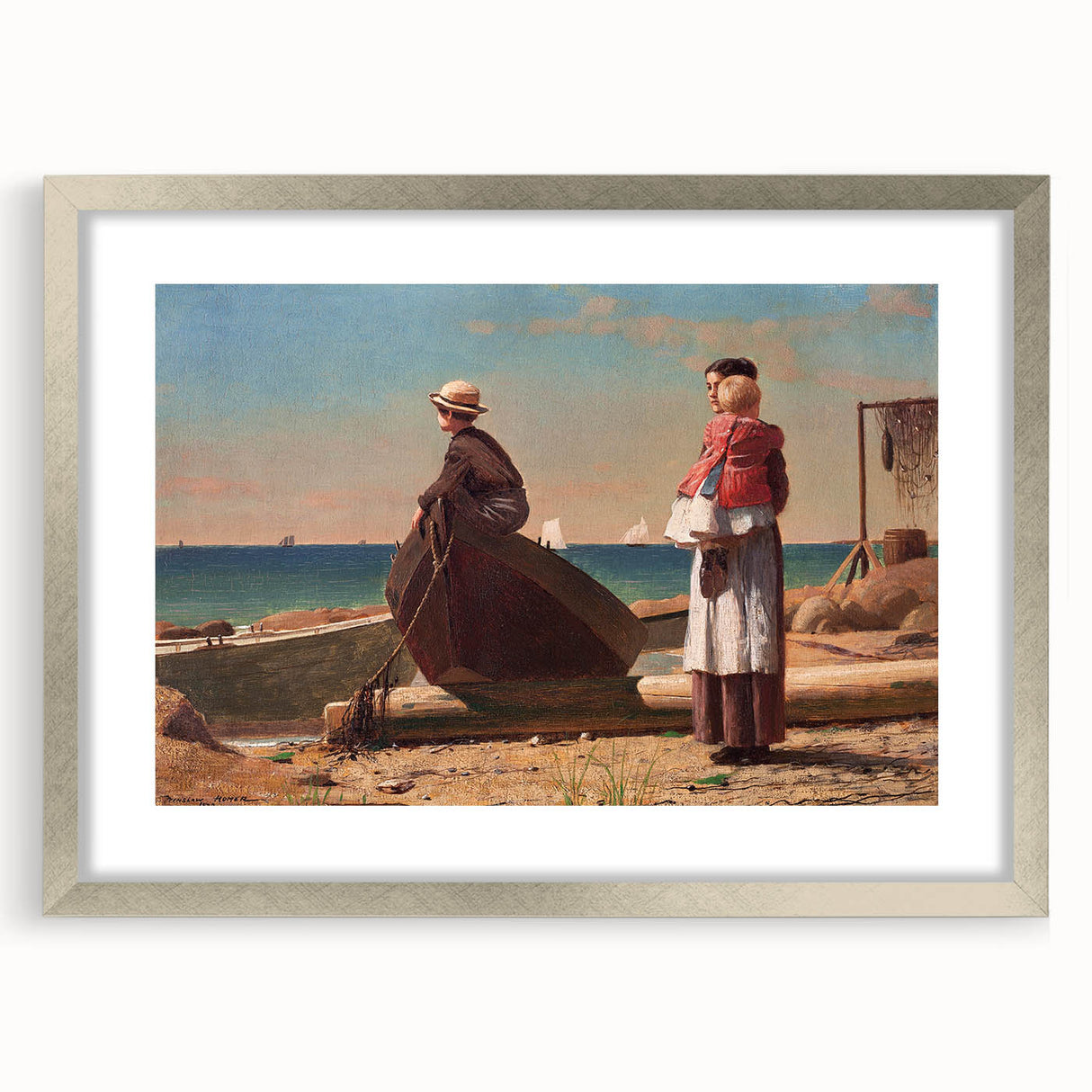 Fine Art Realism: Coastal Family Scene Realism Wall Art Canvas Print