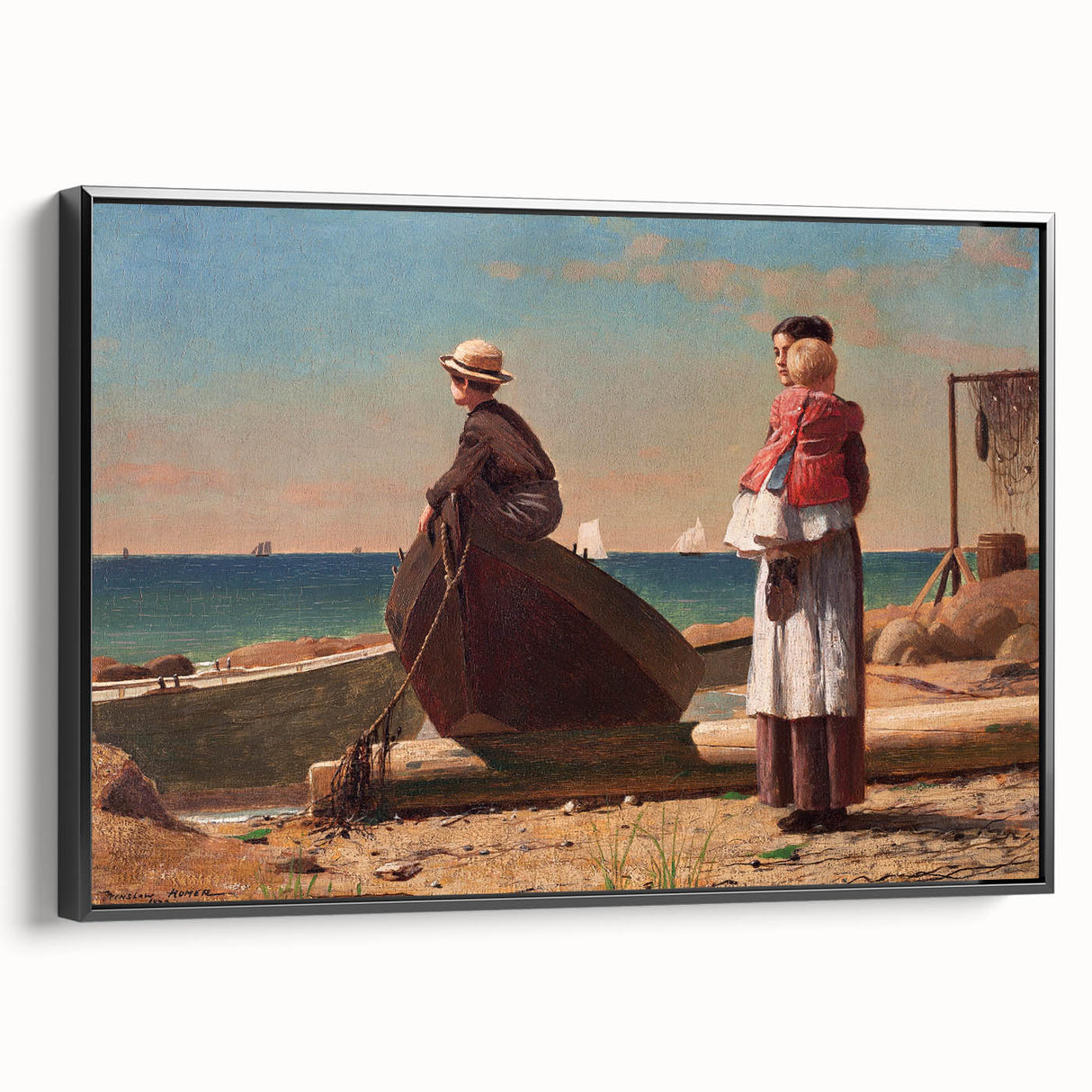 Fine Art Realism: Coastal Family Scene Realism Wall Art Canvas Print