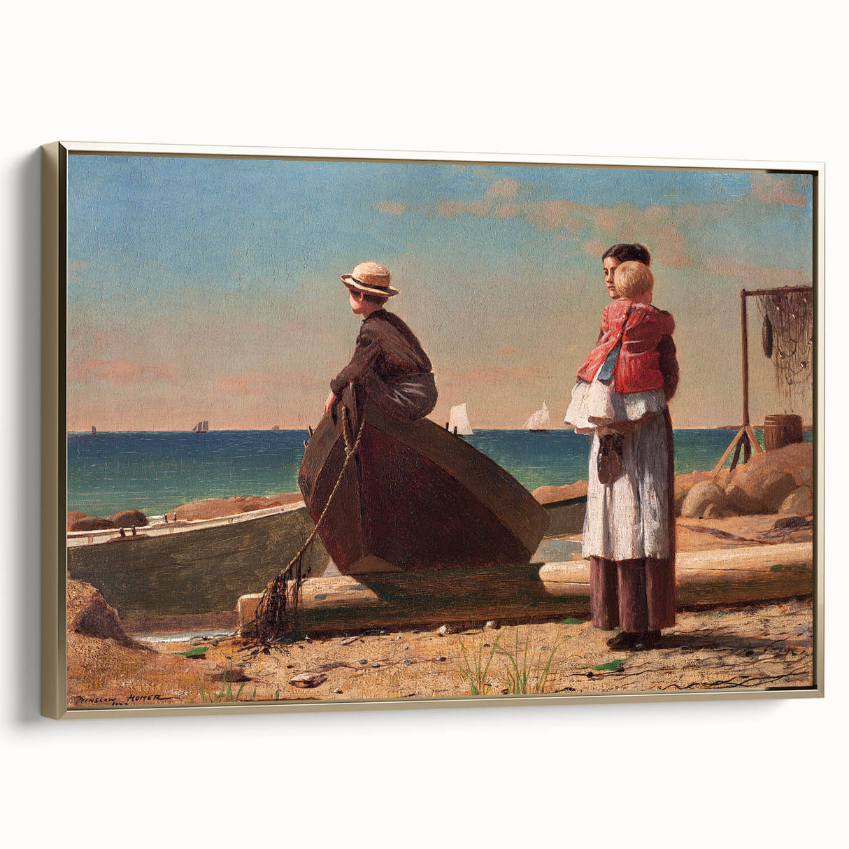 Fine Art Realism: Coastal Family Scene Realism Wall Art Canvas Print