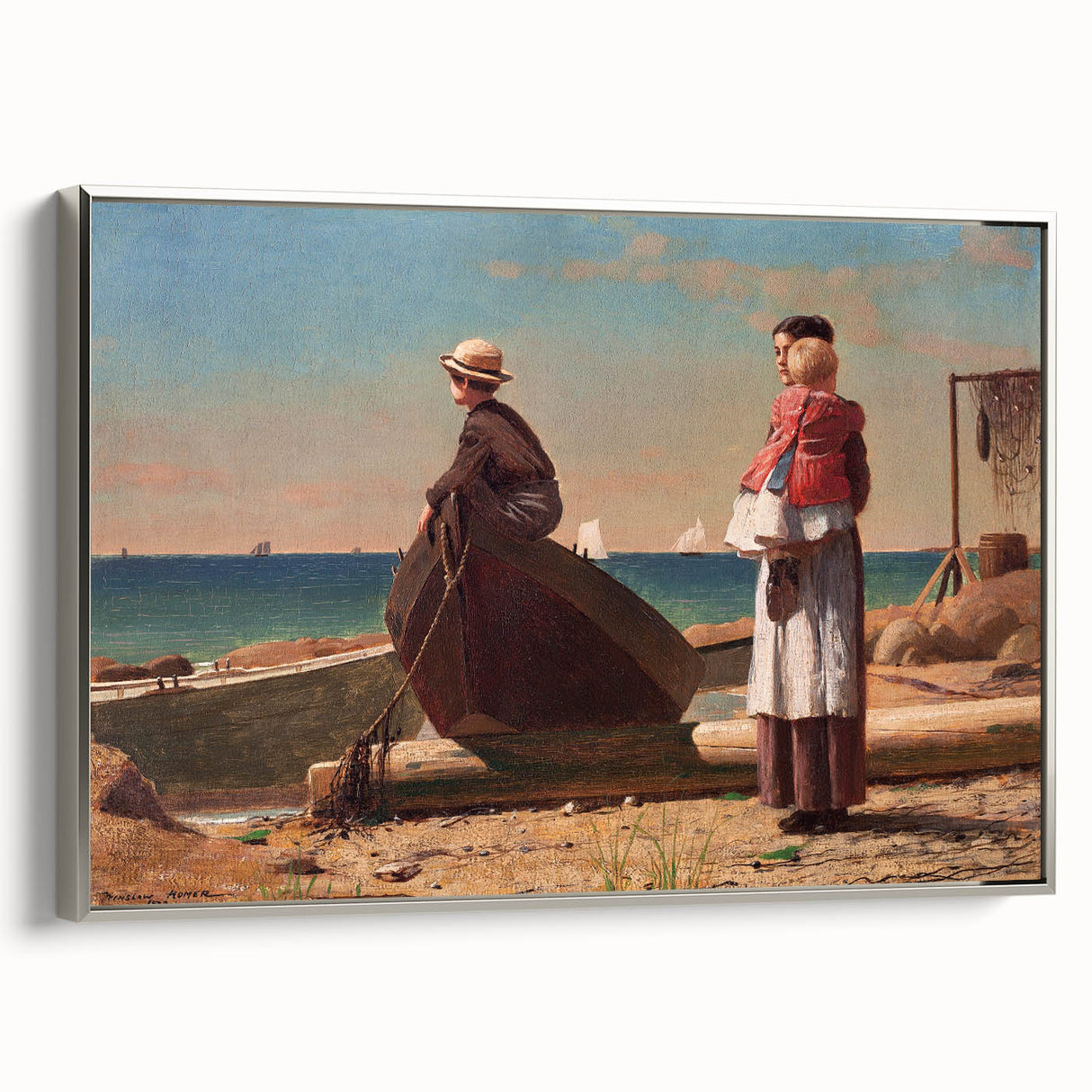 Fine Art Realism: Coastal Family Scene Realism Wall Art Canvas Print