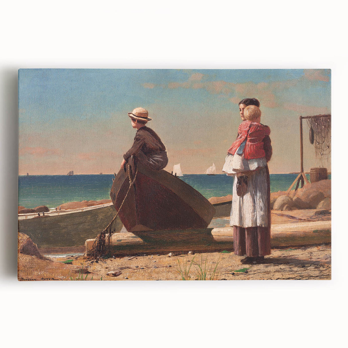 Fine Art Realism: Coastal Family Scene Realism Wall Art Canvas Print