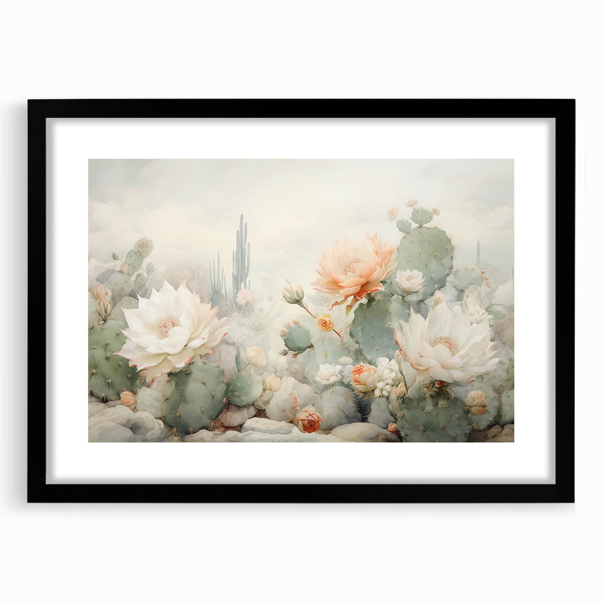 Cactus Bloom Living Room Wall Art - Modern Canvas Wall Art