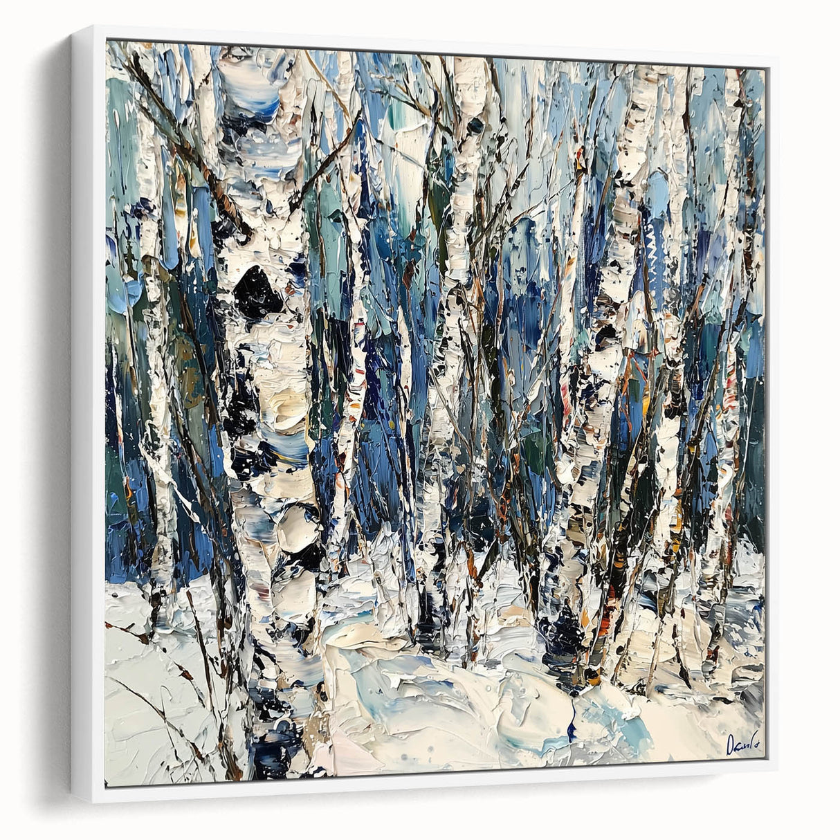 Framed canvas artwork showcasing an abstract floral design in soft pastel colors, presented from a white side view. Ideal for modern home decor.