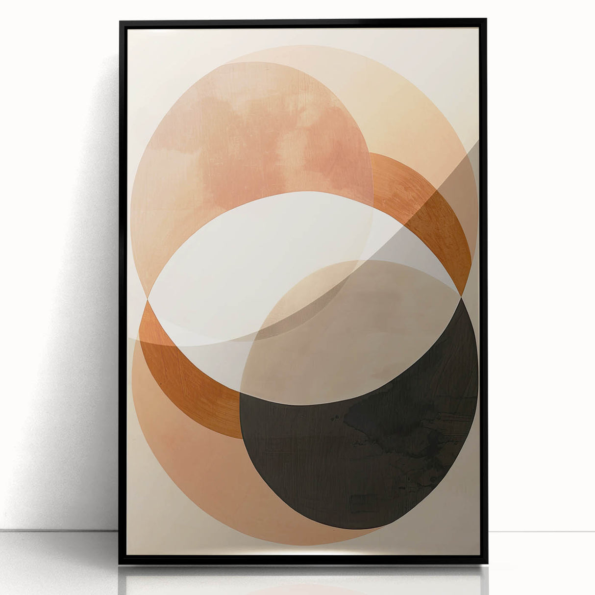 Abstract minimalist wall art featuring a sleek black acrylic frame, showcasing geometric patterns and subtle textures, ideal for modern home decor.