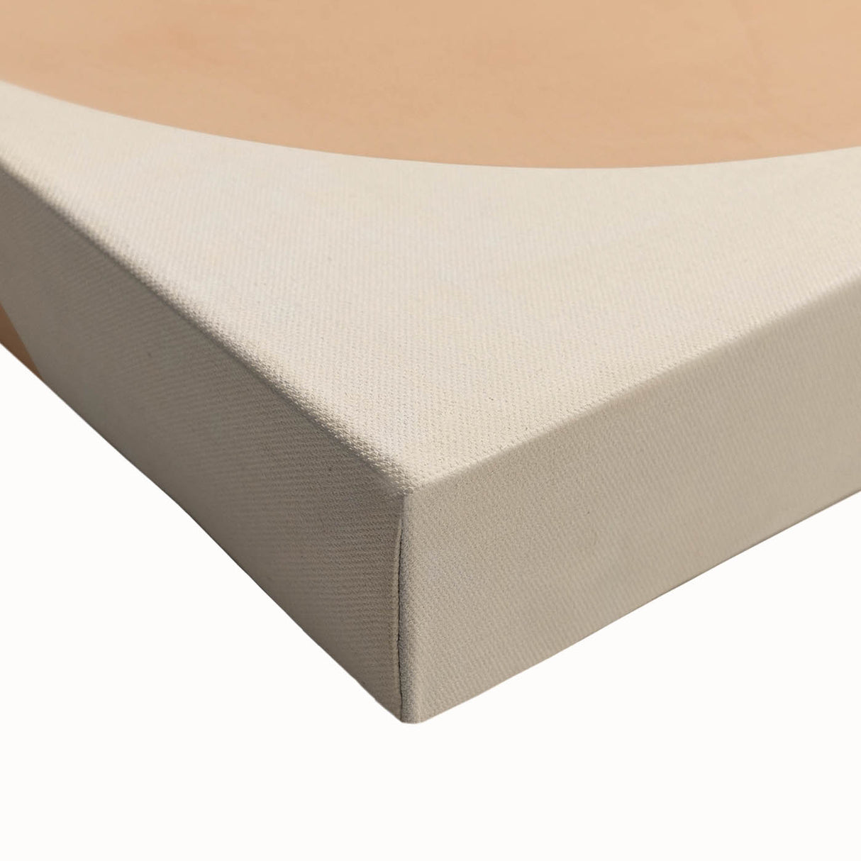 Close-up of a stretched canvas showcasing abstract minimalist wall art with soft beige and blue tones, perfect for modern home decor and artistic expression.