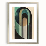 Abstract minimalist wall art framed in silver, featuring soft neutral tones and geometric shapes, perfect for modern home decor or office settings.
