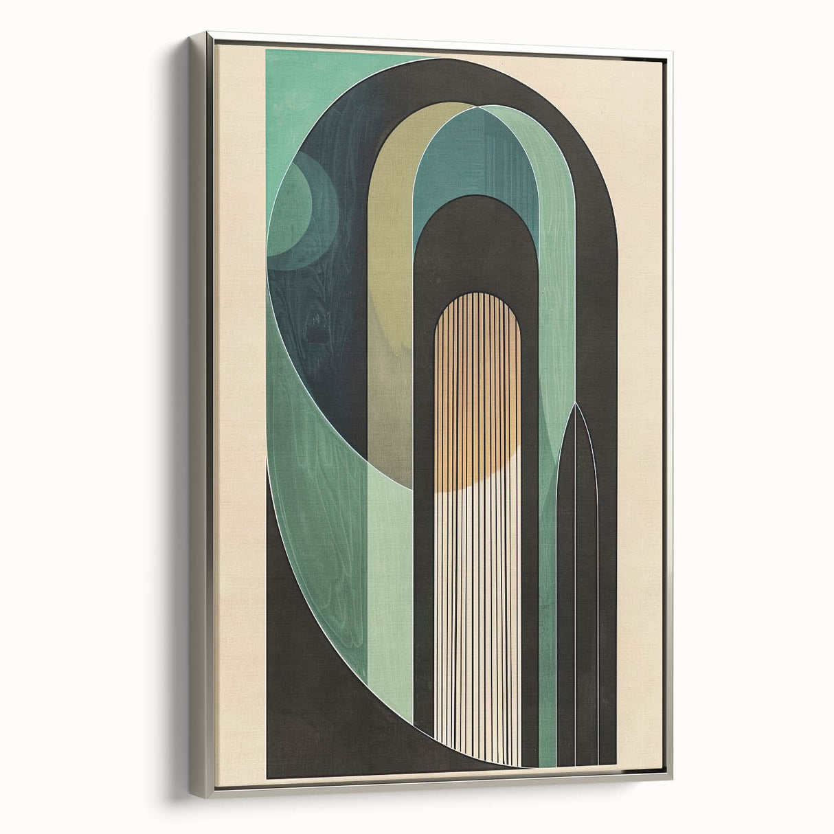 Framed minimalist abstract wall art in silver, showcasing an elegant design with smooth lines and a modern aesthetic, perfect for contemporary decor.