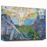 Expressionist Art: Radiant Sunburst with Abstract Mountain Landscape