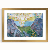Expressionist Art: Radiant Sunburst with Abstract Mountain Landscape