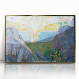 Expressionist Art: Radiant Sunburst with Abstract Mountain Landscape