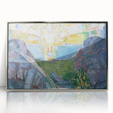 Expressionist Art: Radiant Sunburst with Abstract Mountain Landscape