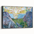 Expressionist Art: Radiant Sunburst with Abstract Mountain Landscape