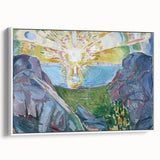 Expressionist Art: Radiant Sunburst with Abstract Mountain Landscape