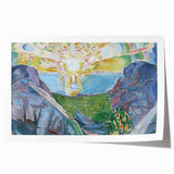 Expressionist Art: Radiant Sunburst with Abstract Mountain Landscape