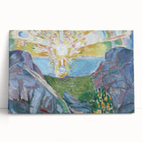Expressionist Art: Radiant Sunburst with Abstract Mountain Landscape