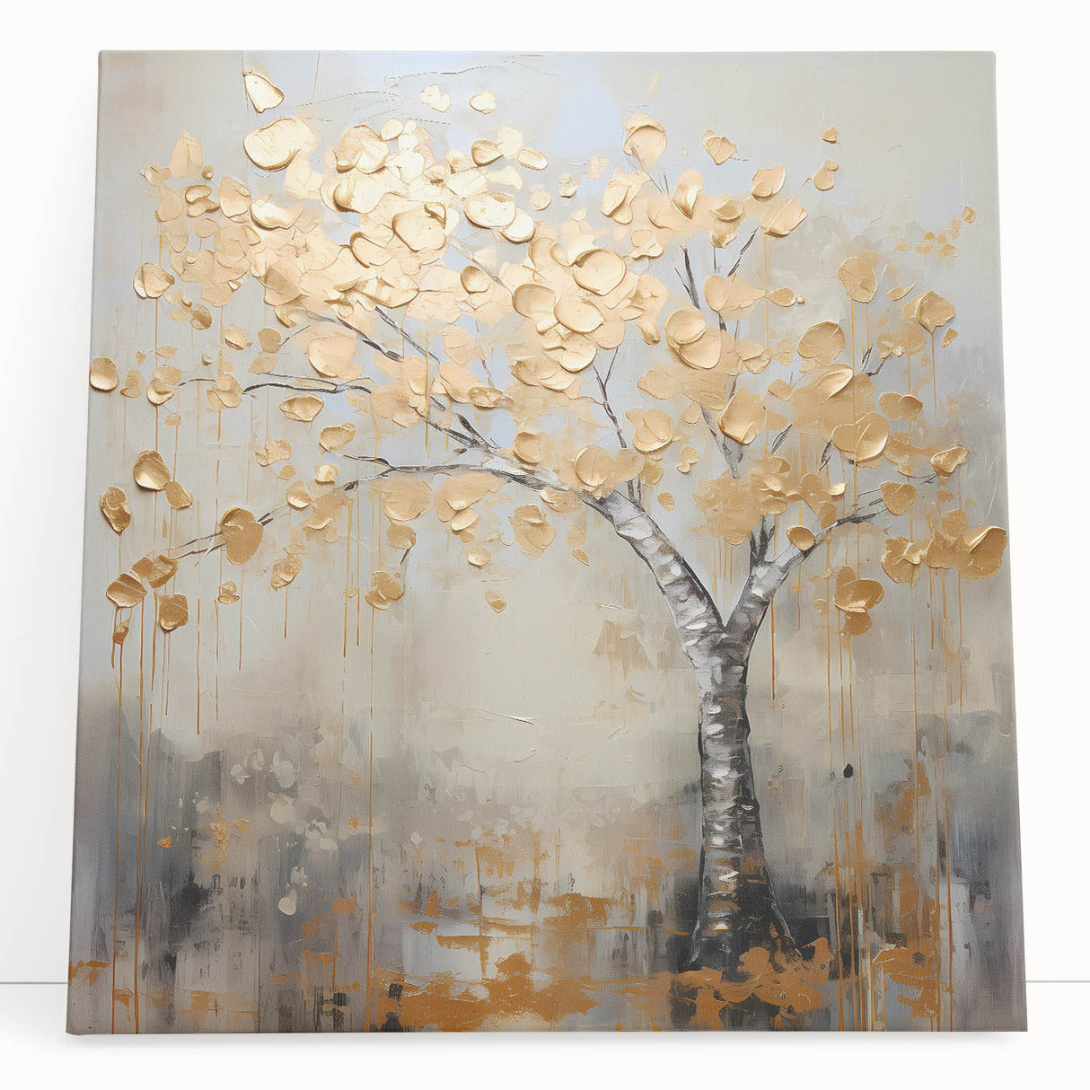Gold Tree Living Room Wall Art - Modern Abstract Canvas Print