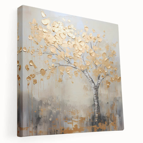 Gold Tree Living Room Wall Art - Modern Abstract Canvas Print