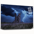 Acrylic glass landscape artwork depicting a stunning castle view, elegantly displayed from the side with decorative pins for a contemporary finish.