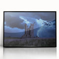 Framed acrylic artwork featuring a detailed landscape of a majestic castle, set against a serene sky, with a sleek black frame enhancing its elegance. This captivating piece adds a touch of sophistication to any home decor.